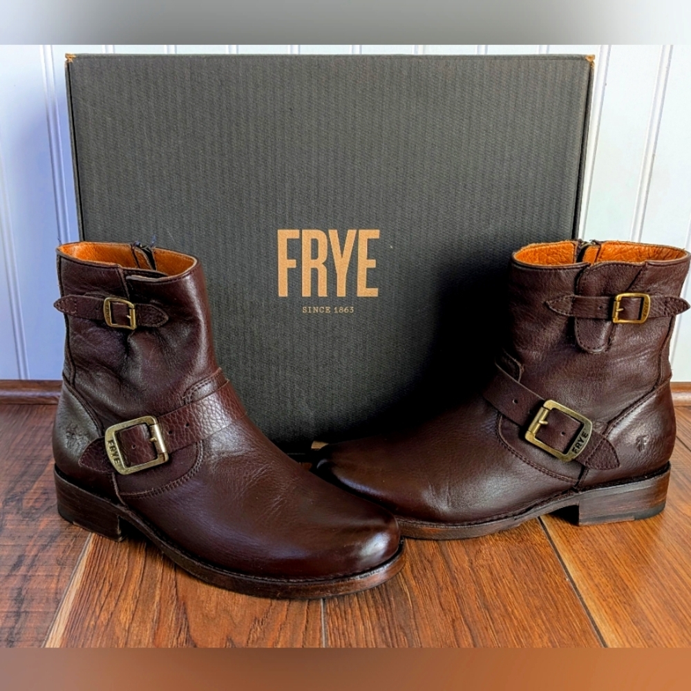FRYE Vicky Moto Biker Engineer Brown Leather Boot size 8-EXCELLENT CONDITION!
